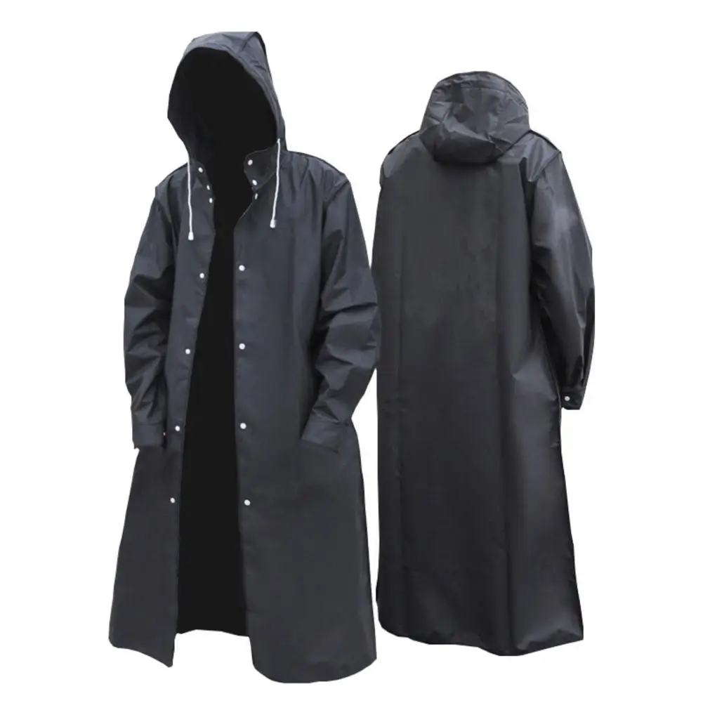 Unisex Long Raincoat Thickening Hooded Rainproof Plus Size Enlarged Brim Drawstring Poncho for Outdoor Camping Fishing Travel