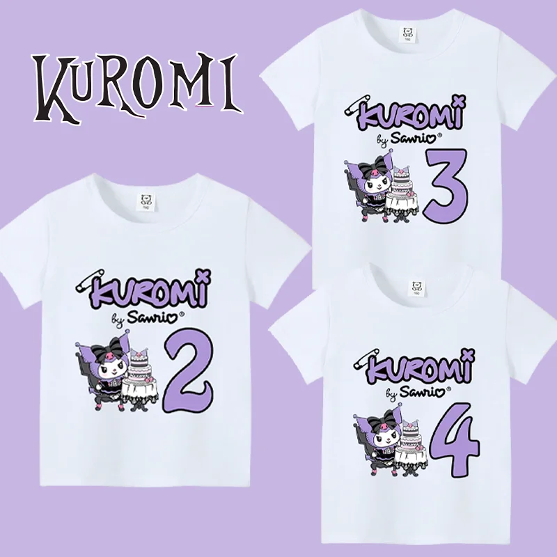 

Футболки Kuromi на день рождения, хлопковая футболка с короткими рукавами и цифрами, летняя футболка с круглым вырезом, эксклюзивная одежда в стиле аниме, топы, одежда для малышей