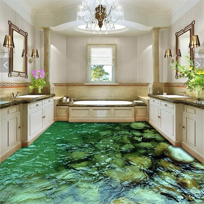 beibehang Floor painting Natural scenery stone water Waterproof Bathroom kitchen PVC mural Wall paper wall sticker 3D flooring