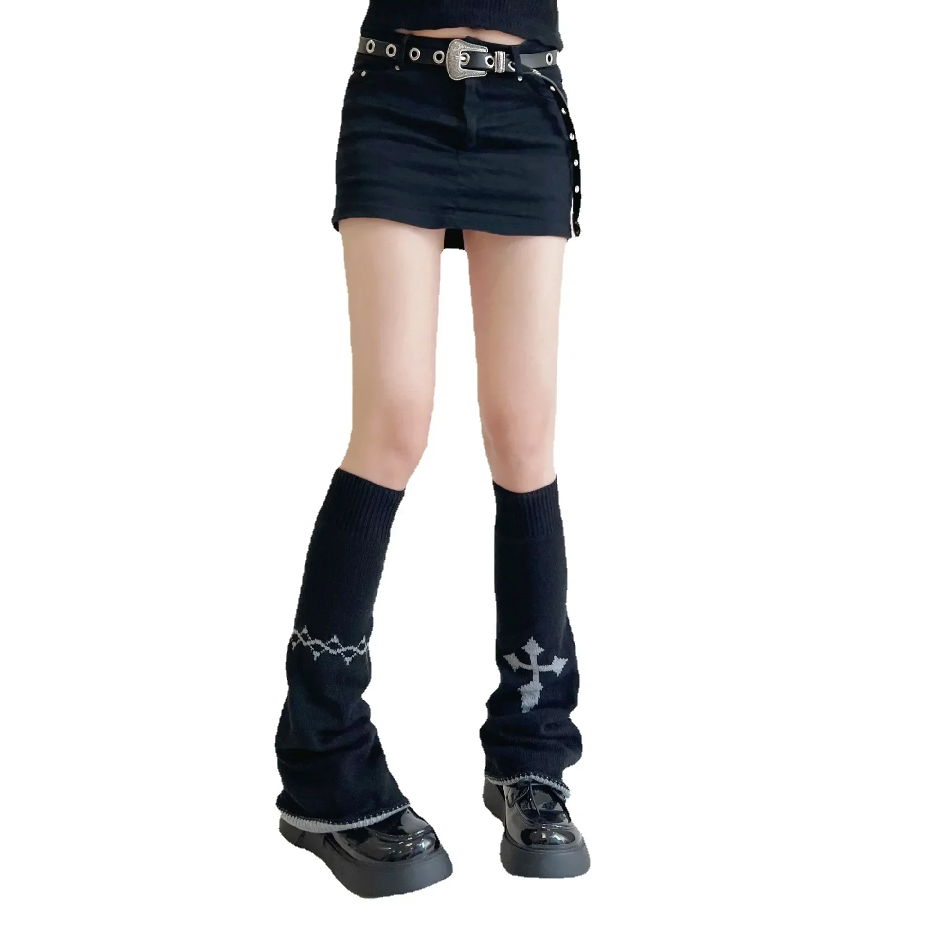 Calentadores de piernas Harajuku para primavera y otoño, nueva cadena cruzada oscura, nicho Y2k, subcultura, cubierta ancha para piernas, calentadores delanteros y traseros