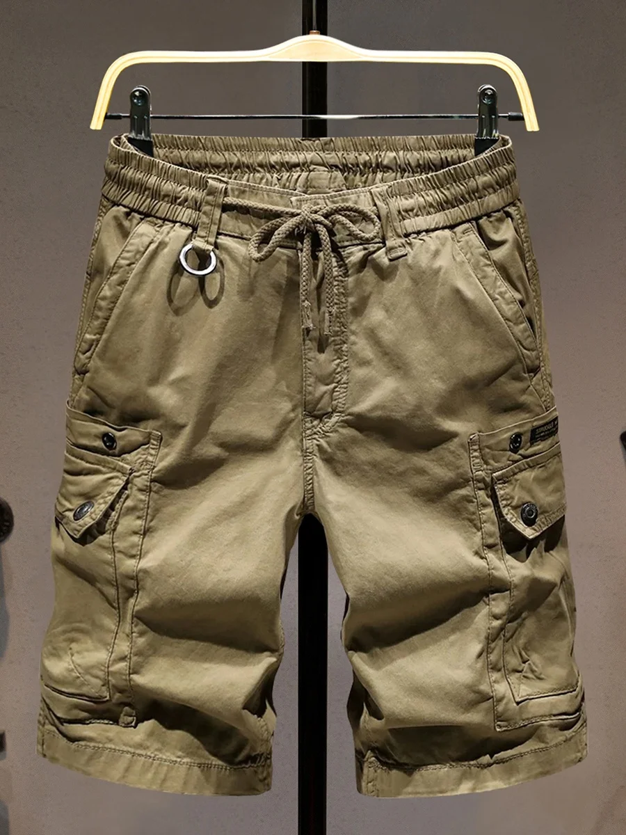 

Trendy Casual Five-Quarter ort Pants Men's Summer Thin American Retro Multi-ket High Street Dstring Loose Fit Youth F...