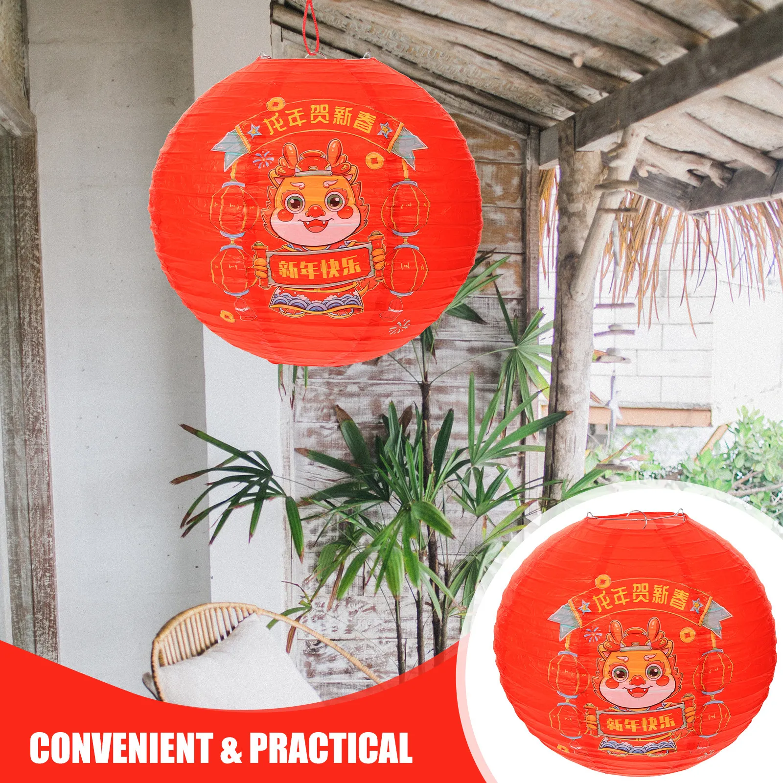 Elegant Traditional Chinese Lantern Lightweight Paper Metal Hanging Lantern for Outdoor Garden Patio Spring Festival Lunar New
