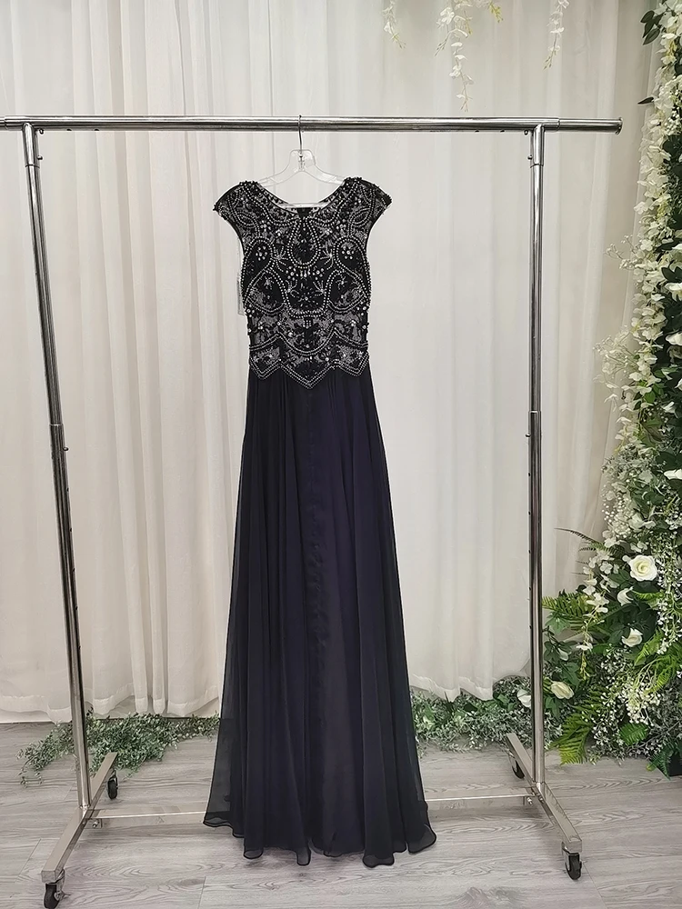 Black Evening Dress Hand Beading  for Women In Stock S Size Full Skirt No Return&Refund