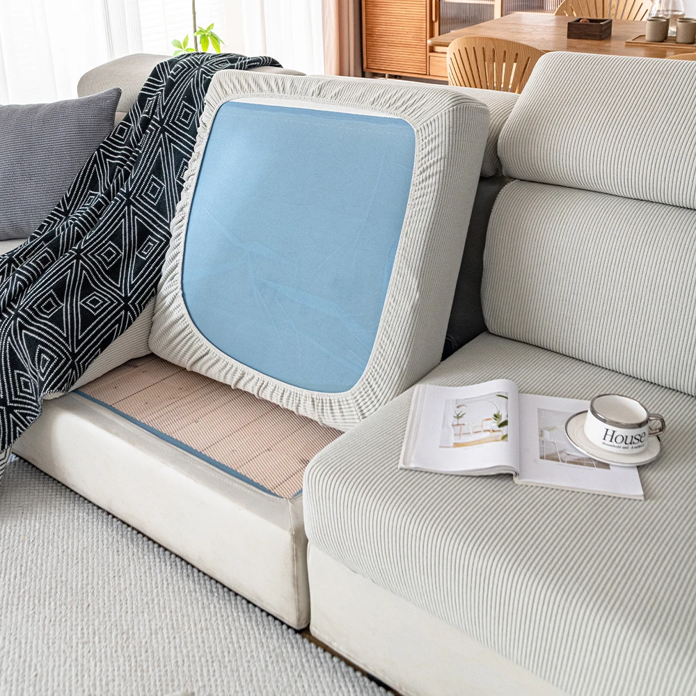 Nieuwe Dikker Jacquard Sofa Zitkussenhoezen Effen Kleuren Gestreepte Bankhoezen voor Woonkamer Sectionele Bankhoezen Afneembare
