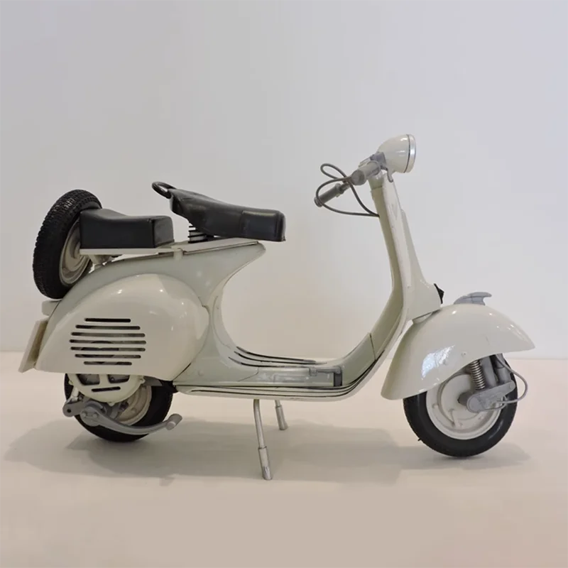 Diecast 1:6 Scale Vespa Two-wheeled Pedals 2-person Motorcycle Model Finished Simulation Collection Decoration Gift Toys Display