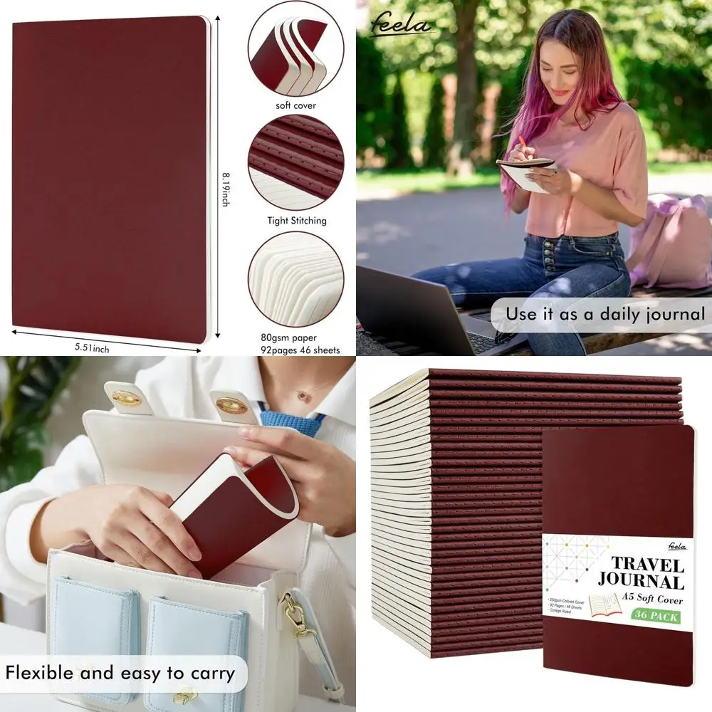 

A5 Lined & Blank Travel Journals, 8.2 x 5.5, Soft Cover Notebooks for Men & Women, Ideal for Writing, College & Business Use