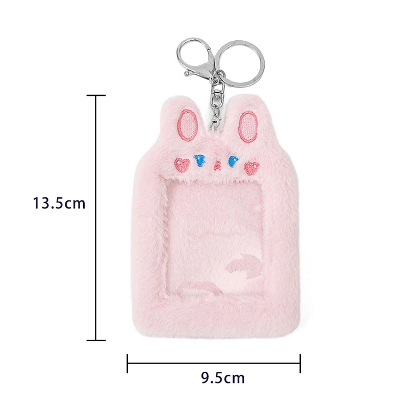 Cute Plush Photocard Holder Cute Cartoon Bear Rabbit Tiger Idol Photo Sleeve With Keychain Postcard Protector ID Credit Case