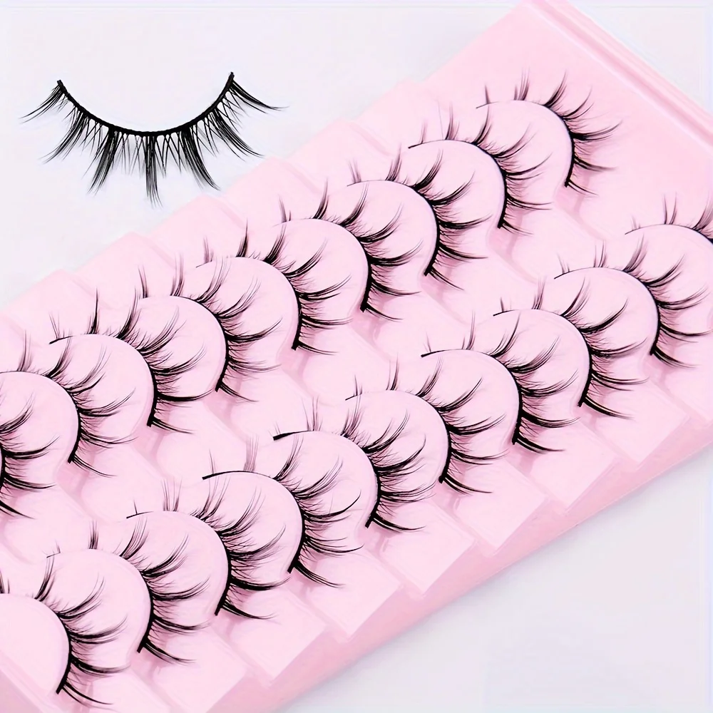 Natural appearance of eyelashes 10 pairs of anime fake eyelashes and thin transparent band 13mm 3D slim pointed eyelashes