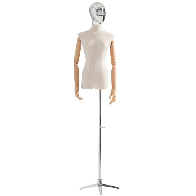 Korean Style Silver Hollow Half Body Mannequin Female Torso Display Stand Suede Cloth Wedding Shop Dress Form Prop No Head