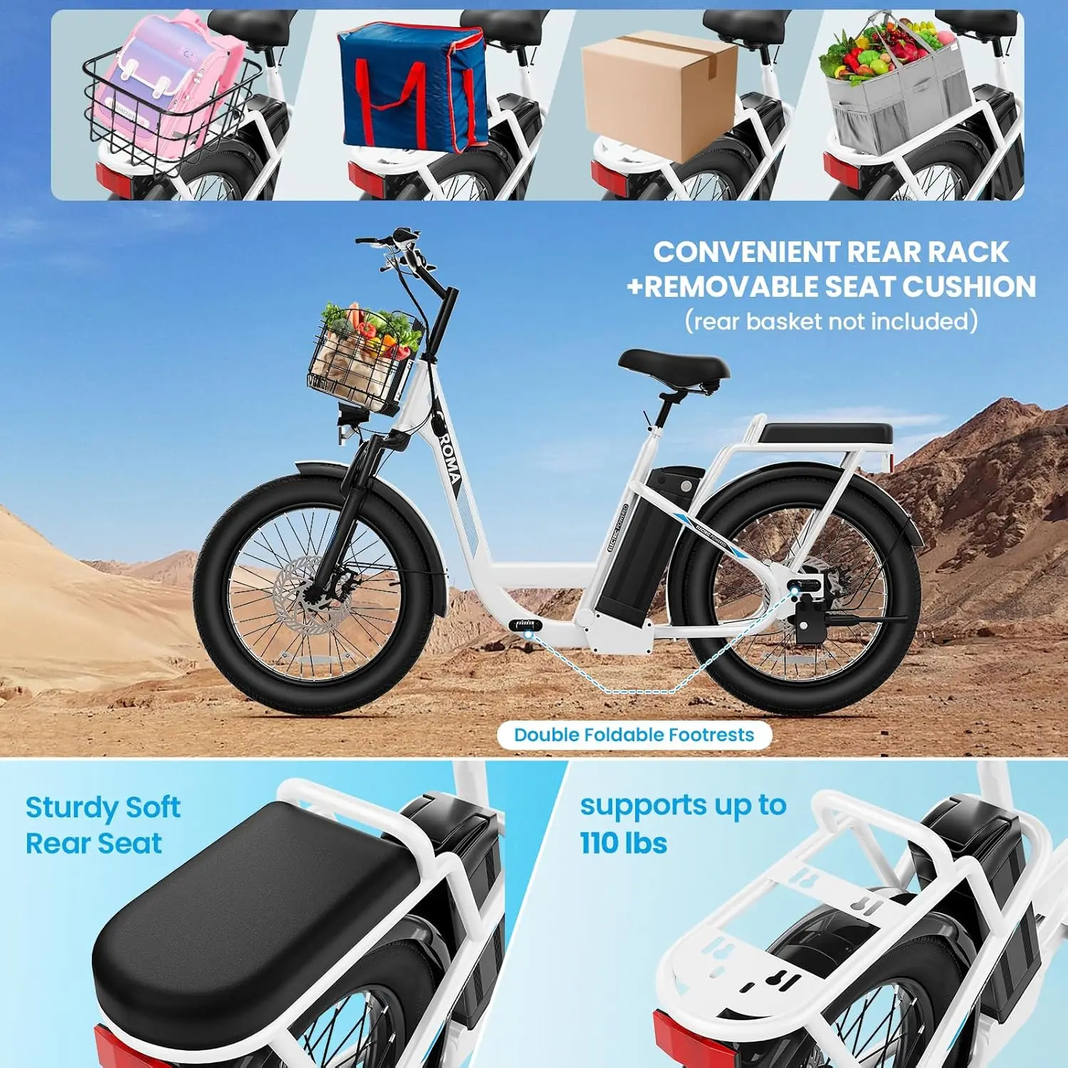 1200W Electric Scooter with Seat, 20" X 3" Off-Road Tires, 500Wh Battery, 30Miles Range, 20MPH Top Speed