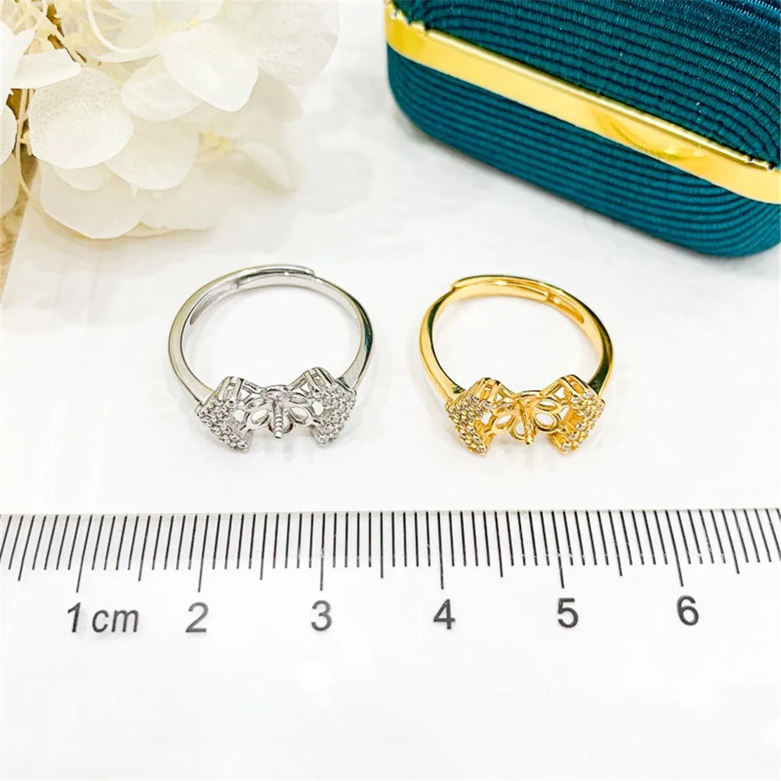 925 Stamped Alloy Gold-Plating Adjustable Pearl Ring Holder DIY Jewelry Findings, Craft Supplies for Handmade Rings No Pearl