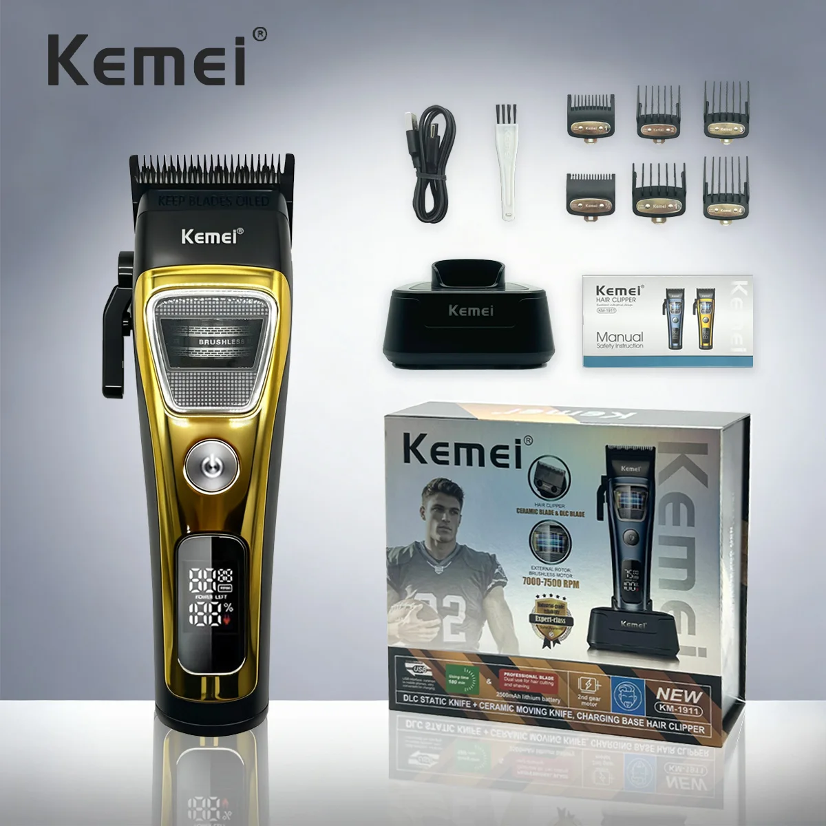 

Kemei Clippers Professional Hair Clippers Adjustable Haircut Machine External Rotor Brushless Motor Hair Clippers Men KM-1911