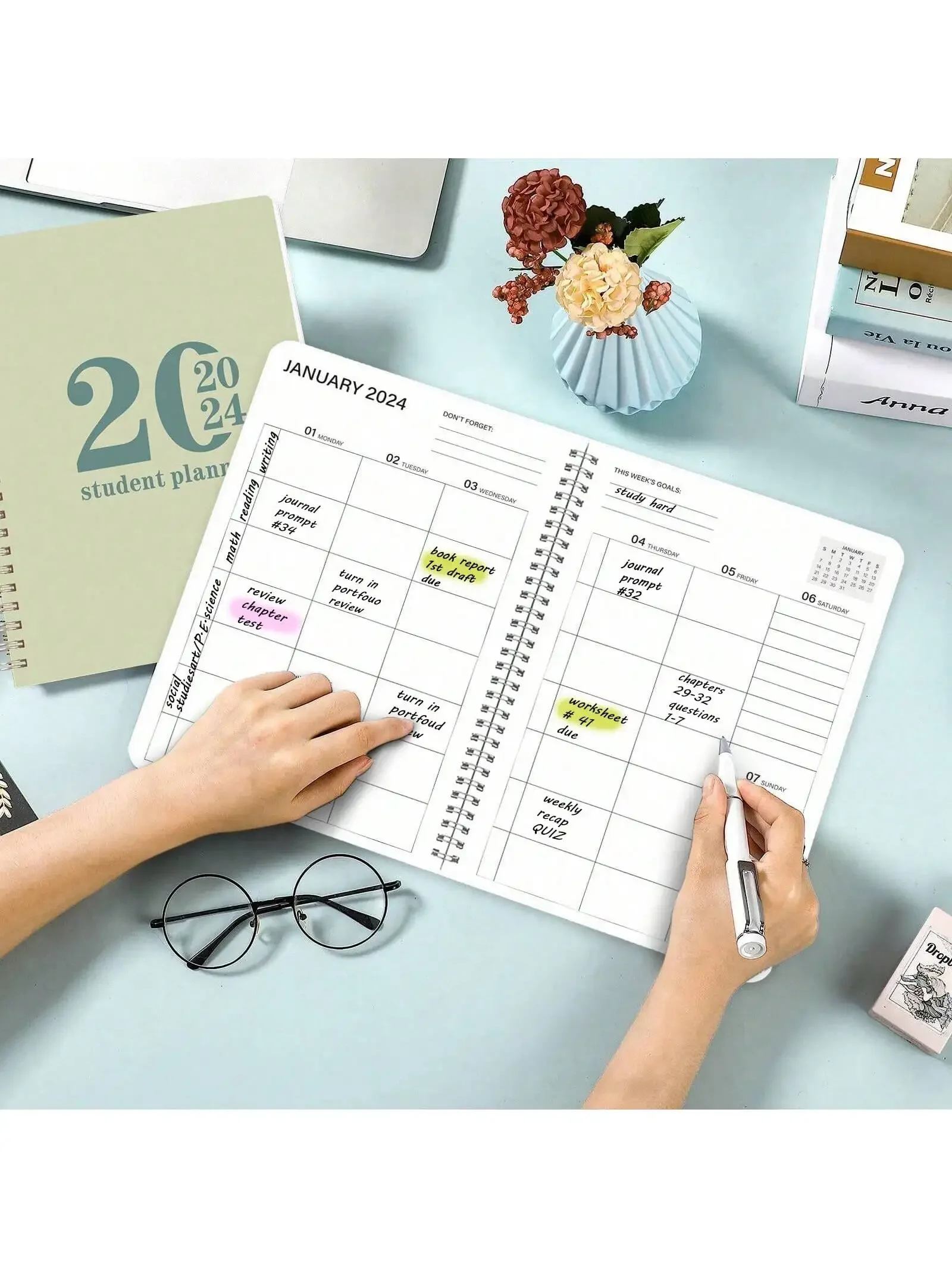 2024 Student Planner To Stay Organized - A Beautiful Planner For Middle And High School Students With Weekly & Monthly Spreads