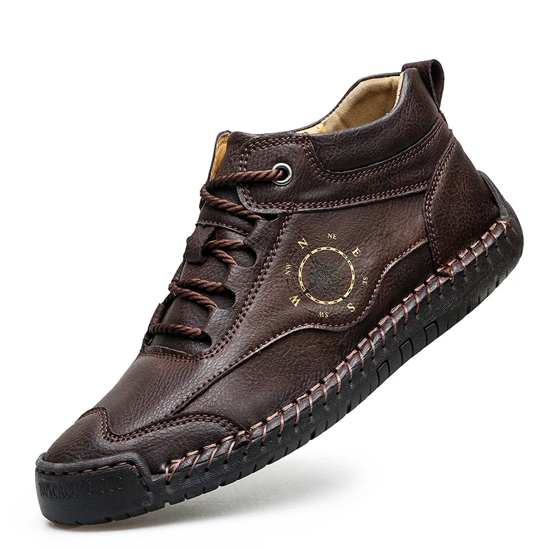 New 2026 Handmade Leather Men's Shoes Design Sneakers Man Breathable Leather Shoes Men Ankle Boots Outdoor Men Casual Shoes