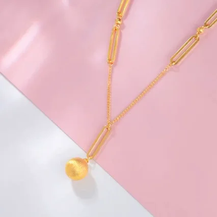 High-quality solid gold 24K necklace, solid frosted round ball, time to turn 999, jewelry around the neck AU750