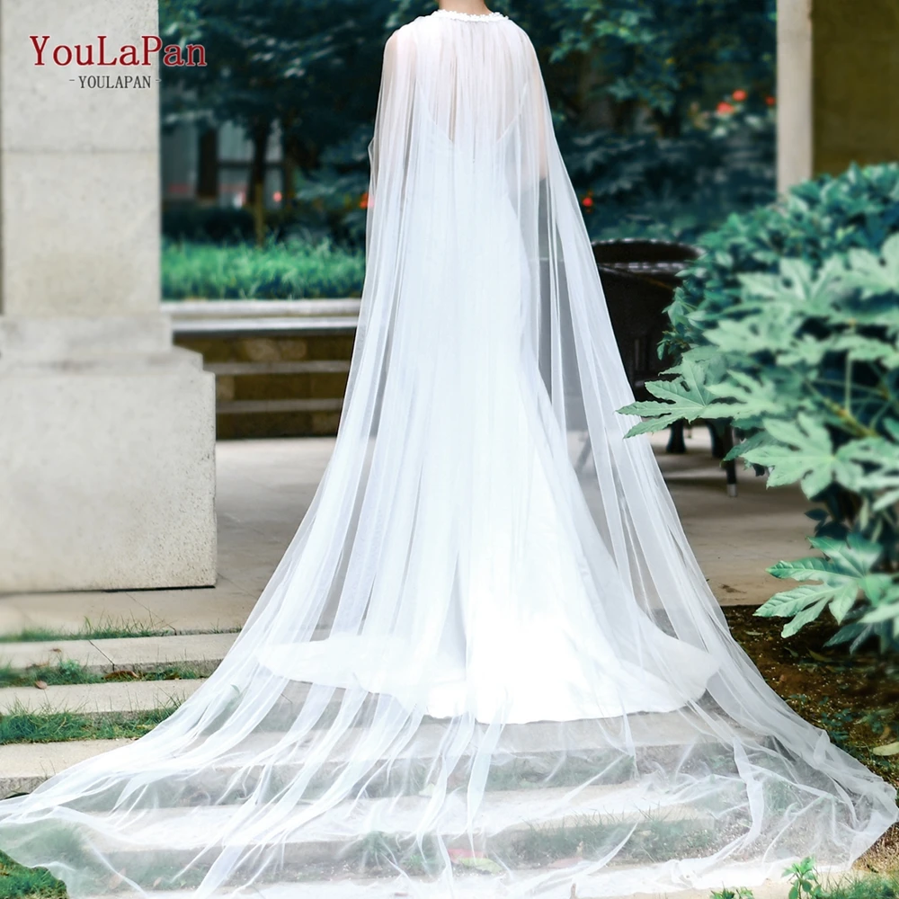 YouLaPan G22 3M Cô Dâu Đô Áo Bọc Lấp Lánh Kim Cương Appliqued Cưới Bolero Khăn Choàng Với Ren Dài Tàu Đảng Áo Khoác