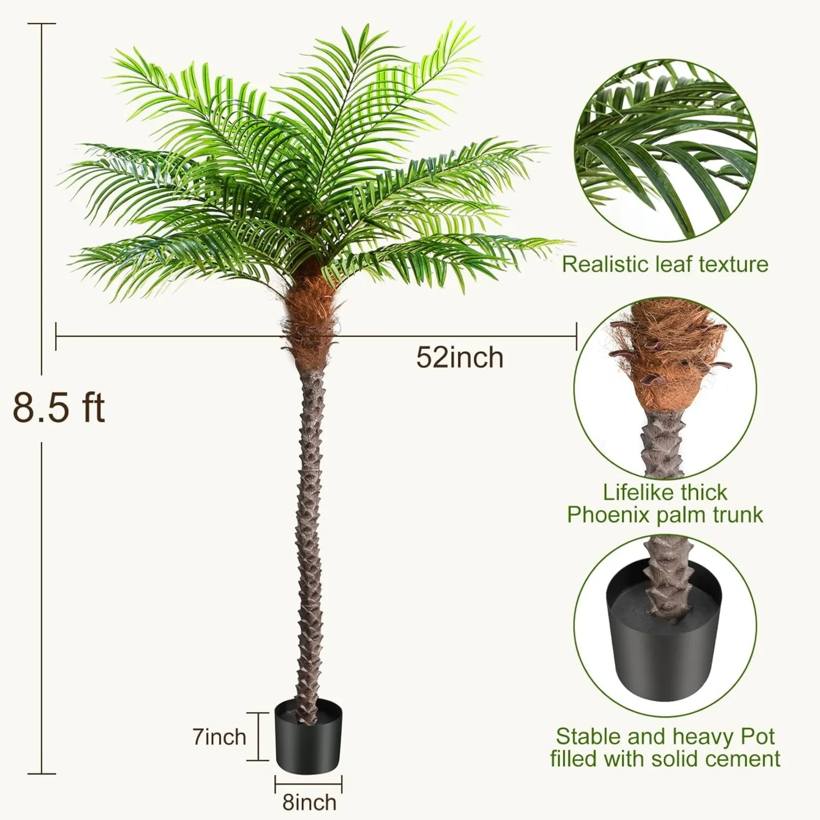 US 8.5ft Tall Artificial Phoenix Palm Tree for Outdoors Indoor Decor, Large Faux Coconut Silk Palm Tree Tropical Fake Tree Perfe