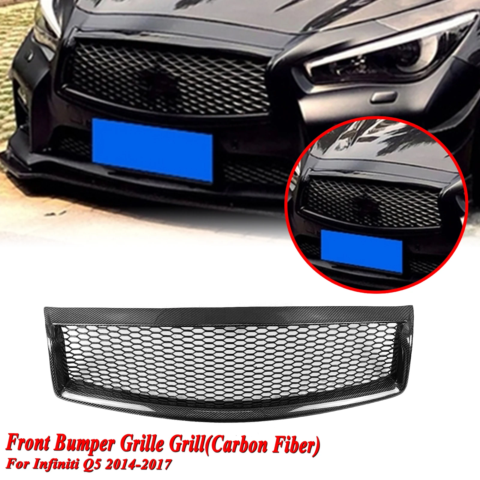 Front Grille Racing For Infiniti Q50 2014-2017 Replacement Upper Bumper Hood Mesh Body Kit Grid Grating