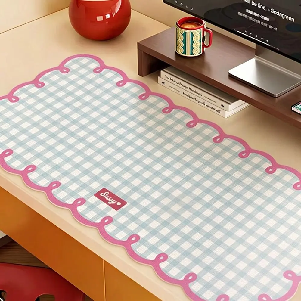 Neue Rutschfeste Extra Große Mausunterlage PVC Rosa Blau Schreibtischunterlage Kariertes Muster Computer-Schreibtischunterlage Arbeitsplätze – Detail 3