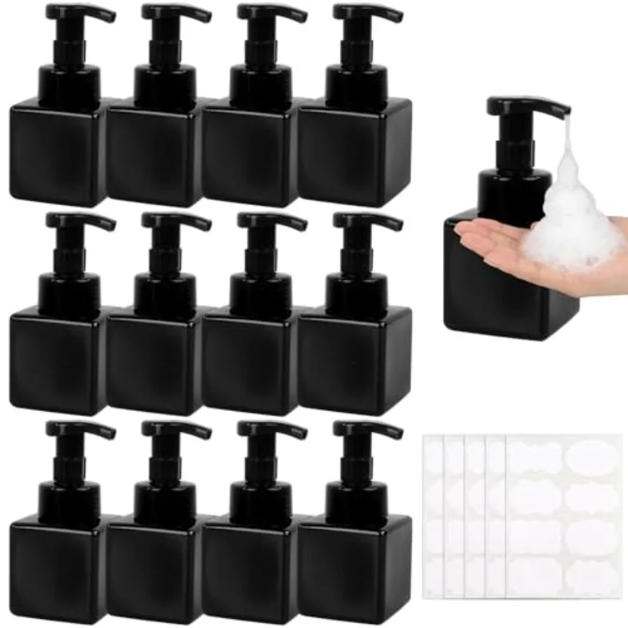 

12 Pcs Foaming Soap Dispenser, 8.5 oz Refillable Plastic Soap Dispenser, Foam Pump Bottles for Hand Soap, Shampoo and Shower Ge