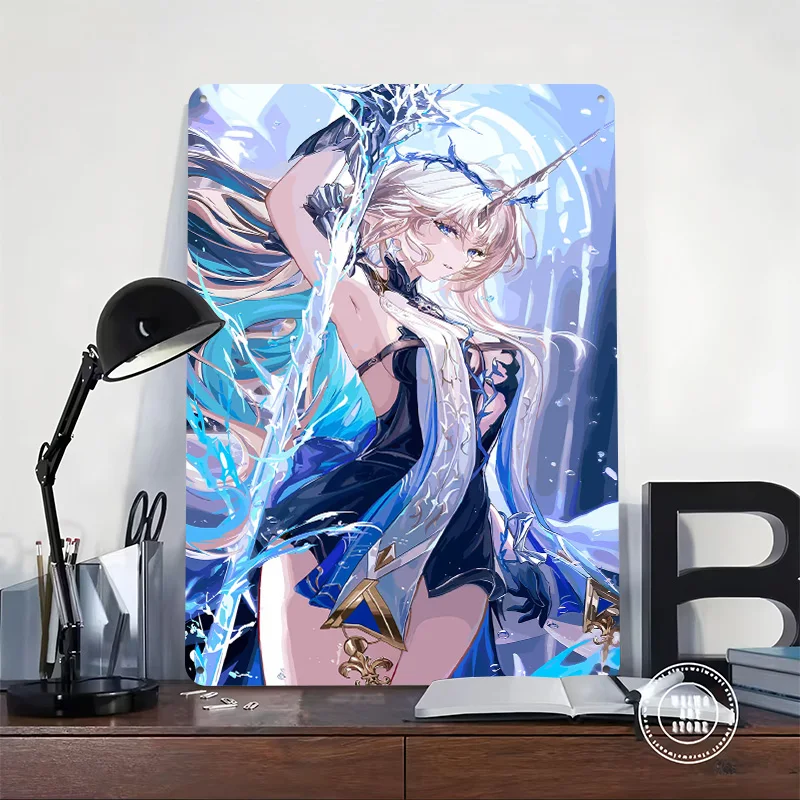 Anime Girl With Unicorn Horn Poster Customized Vintage Metal Signs Wall Art Retro Tin Plaque for Decoration Home Decor Items