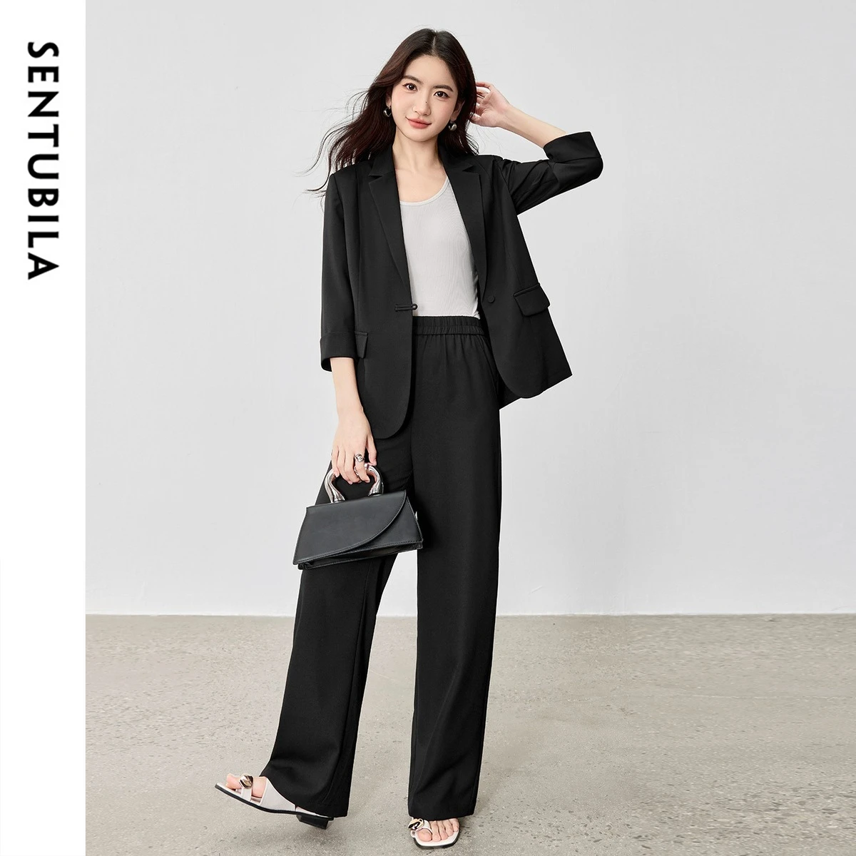 

SENTUBILA Pants Blazer Suits Women 2026 Autumn Single Breasted Long Sleeved Blazer Casual Straight Pants Two Piece Sets143Z55710