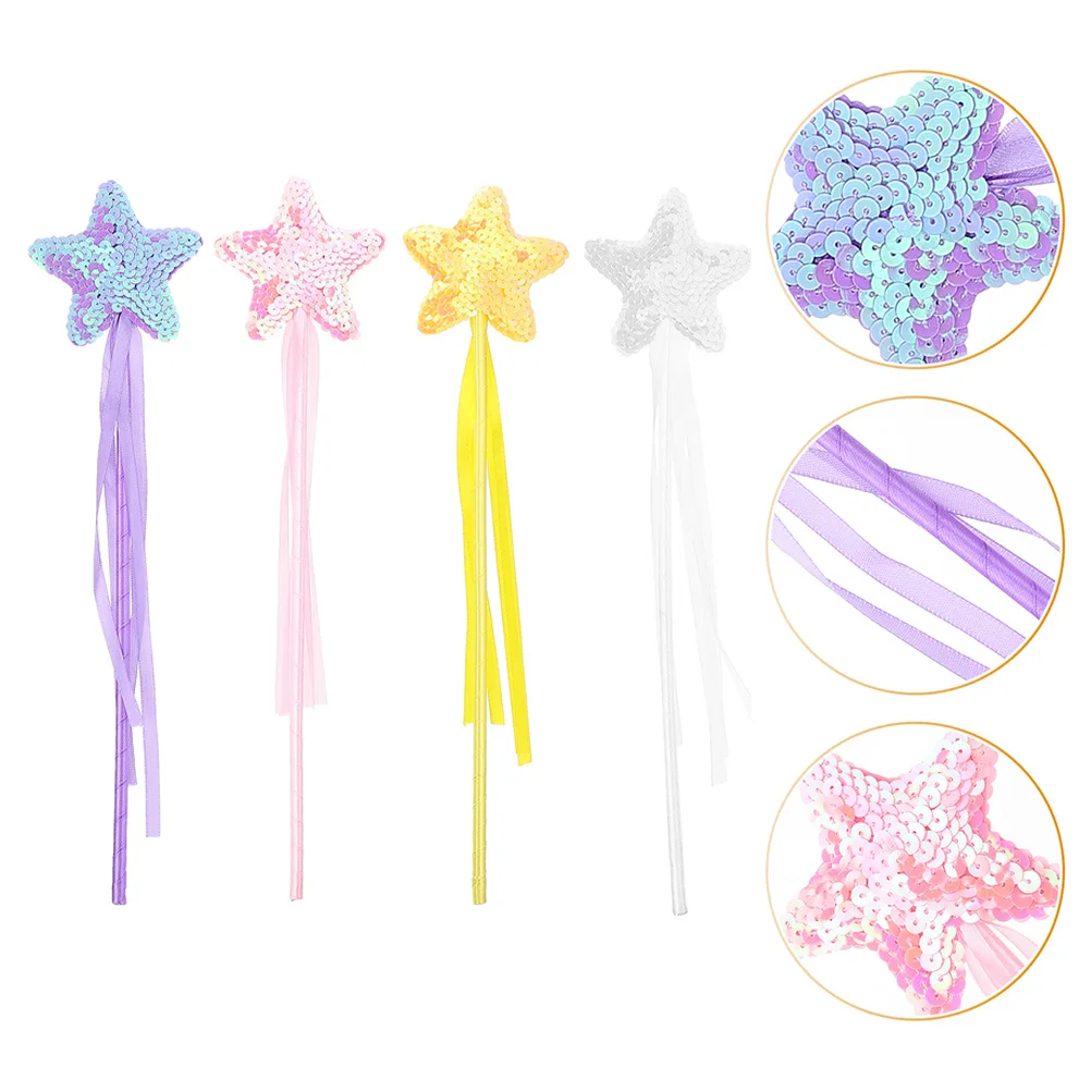 

4pcs Fairy Wands Sequin Star Sticks Kids Costume Props For Cosplay Stage Performance Party Favors Girls
