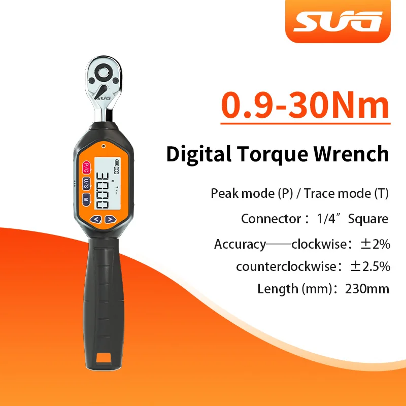 

SUG Mini Digital Torque Wrench 1/4 inch 0.9-30N. m Professional Bicycle and Car Repair Accessories Adjustable Torque Wrench Tool