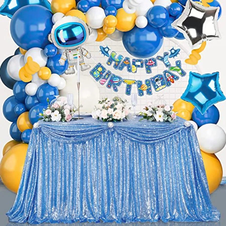 

14Feet Sequin Table Skirt for Birthday Party Family Shower for Round Rectangle Square Table