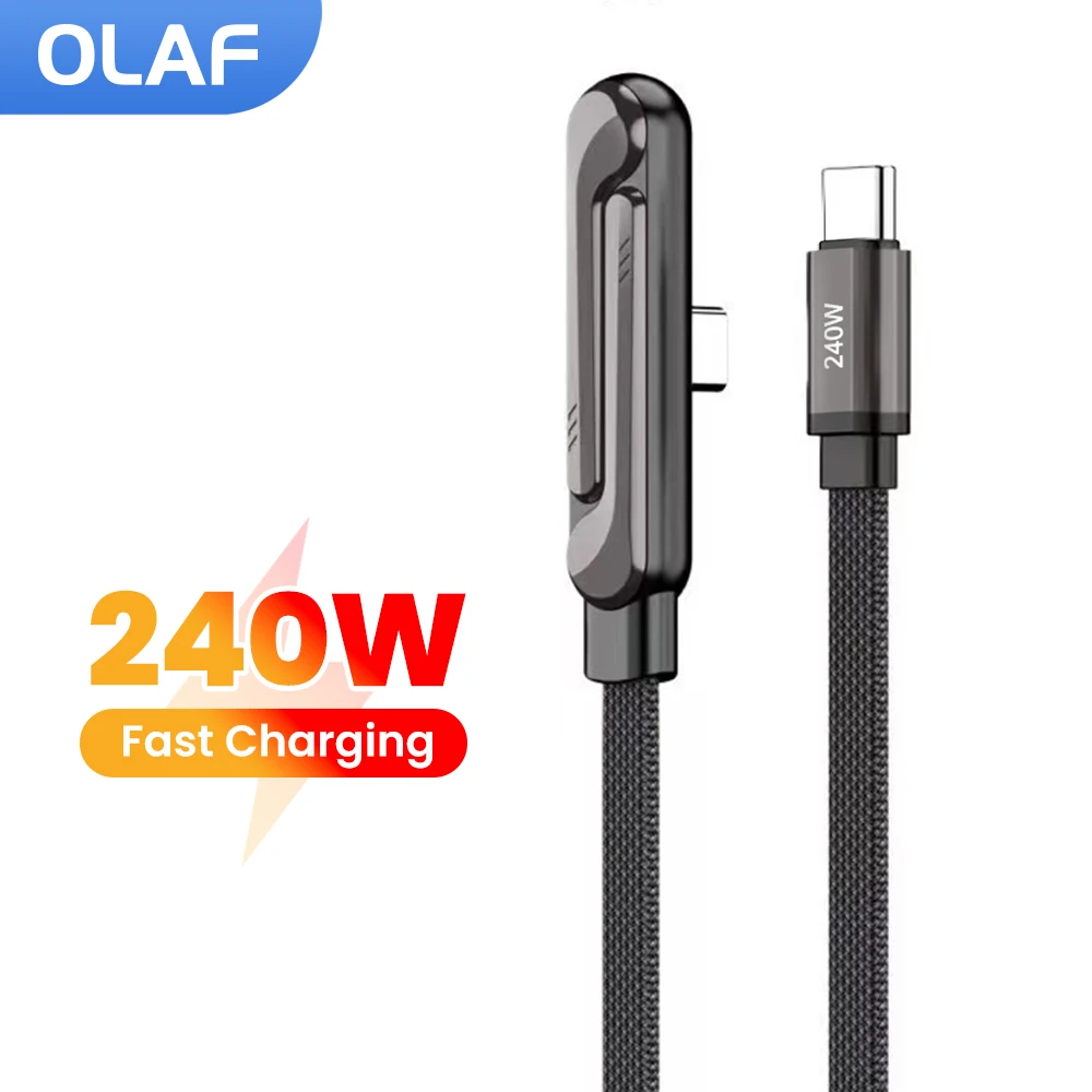 90 Degree 240W Bracket Cable Type C To Type C Fast Charge For iPhone 15 16 Samsung Huawei Xiaomi USB C To USB C Cable For Tablet