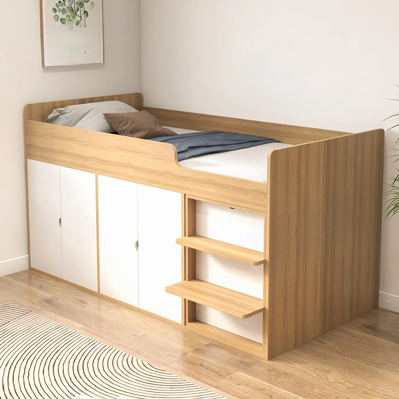 Customized small apartment single plus high box bed simple multi-function high and low bed under cabinet integrated bed