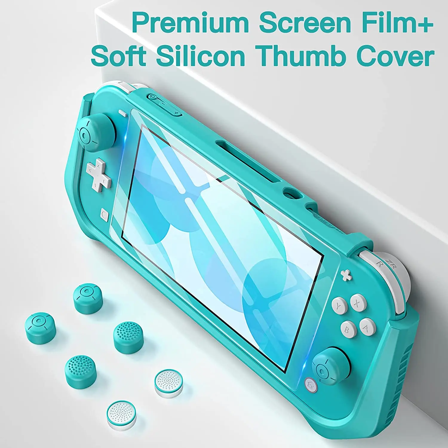 HEYSTOP Protective Case for Nintendo Switch Lite with Game Card Storage, Tempered Glass Screen Protector and 6 Thumb Grip