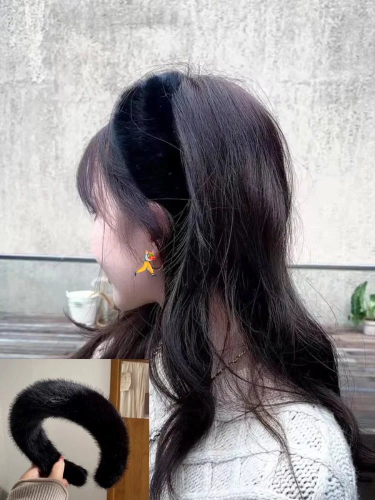 OSEN-New Fashion Hair Hoop Women's Luxury Winter 100% Mink Fur Headband High Quality Real Fur Hair Band Lady