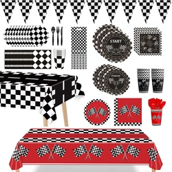 Racing Car Birthday Decoration Tableware Checkered Paper Plates Napkins Cups Tablecloth Kids Boy Formula 1 Race Party Decoration