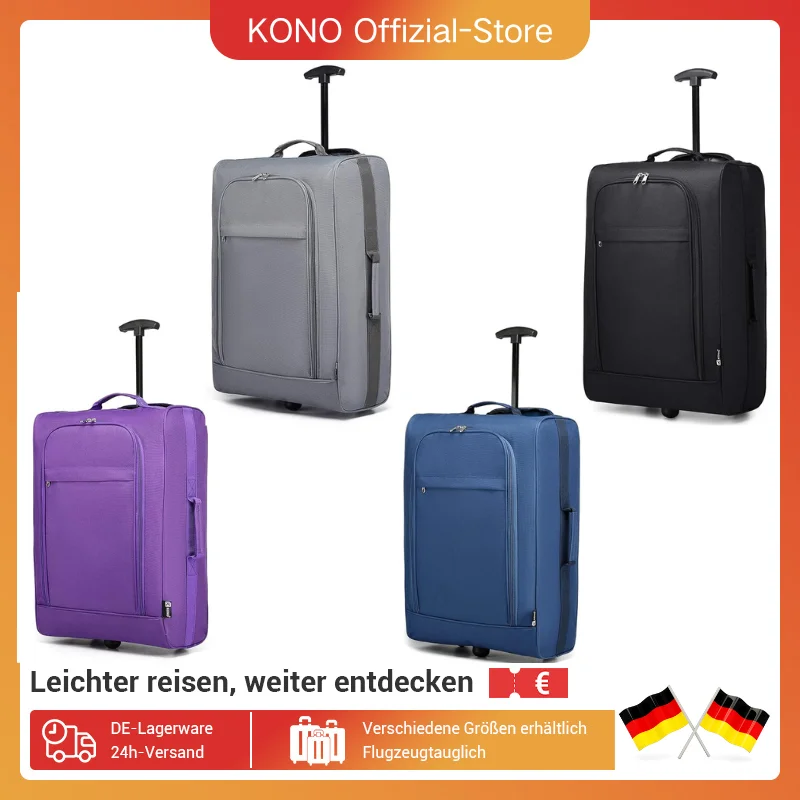Kono Cabine Trolley, Lichte Handbagage, Softshell, Dubbele Wielen, Reistas