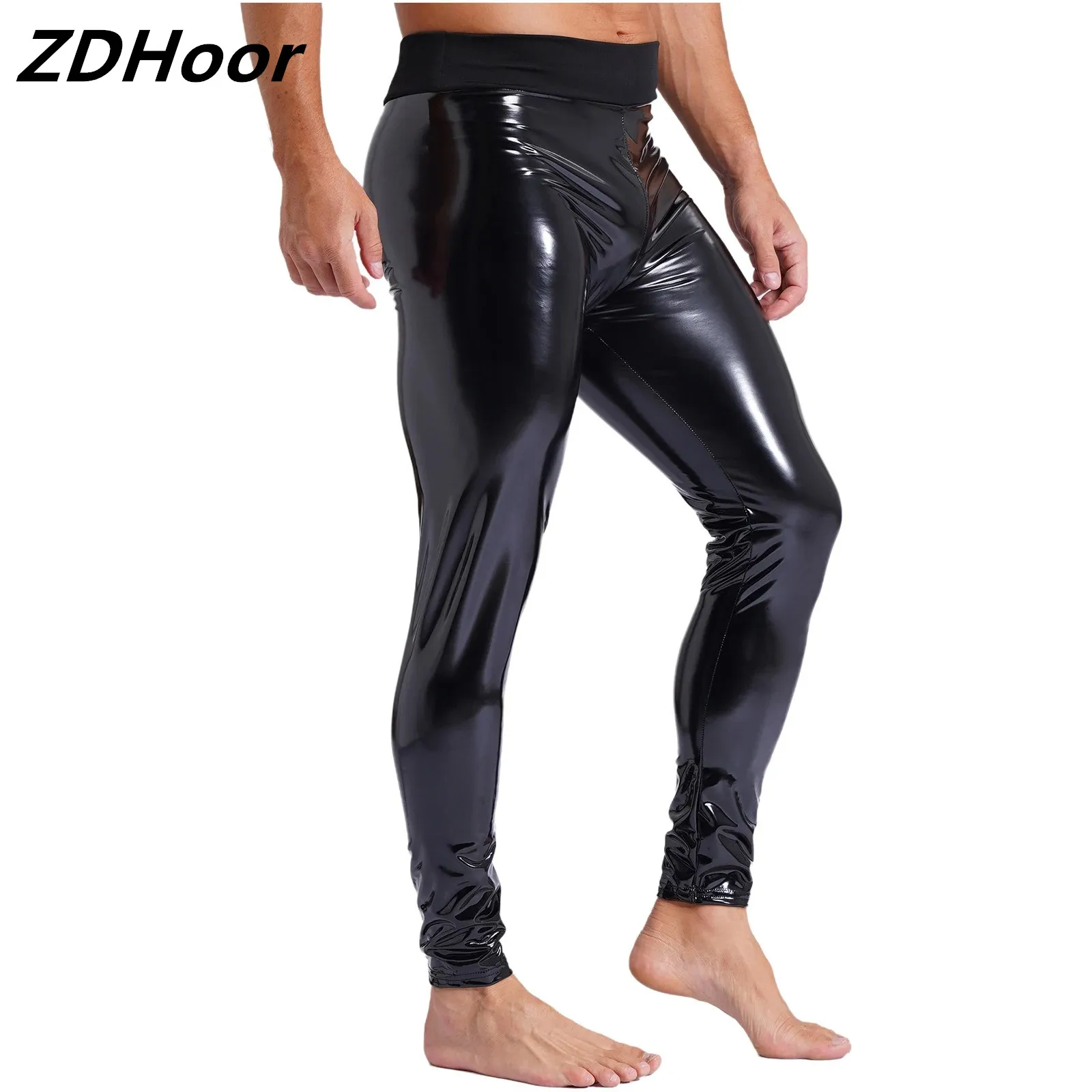 

Mens Party Skinny Trousers Patent Leather Pants Fashion Wet Look High Waist Stretchy Long Leggings Clubwear