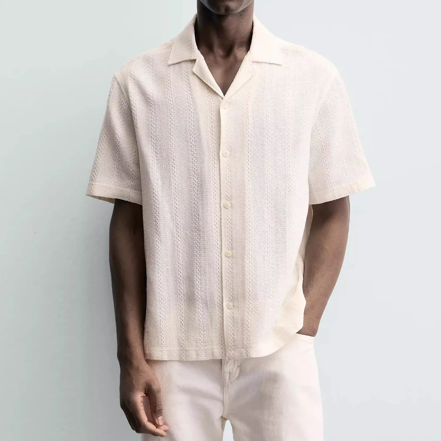 Loose Geometric Pattern Embroidery Short Sleeve Men's Shirt Casual Style Spring 2026 New Collection ZADATA Brand