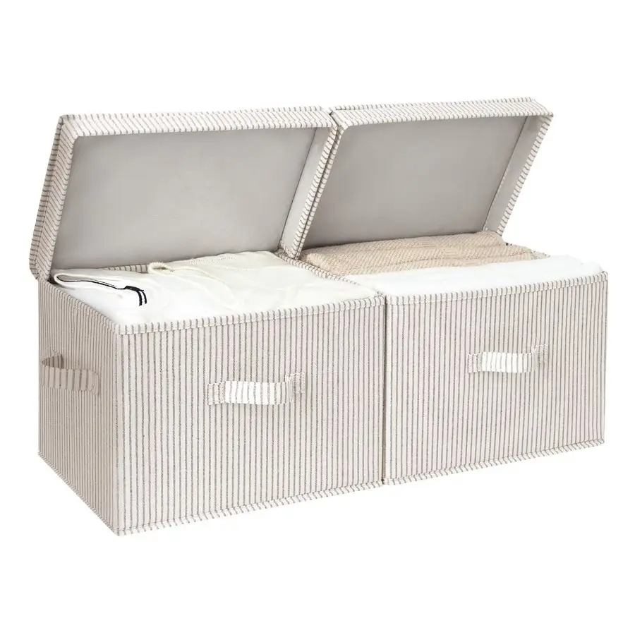 

Тканевые корзины для хранения с крышкой, декоративные коробки для полок, штабелируемые органайзеры для шкафа с ручками, большие, полосатые