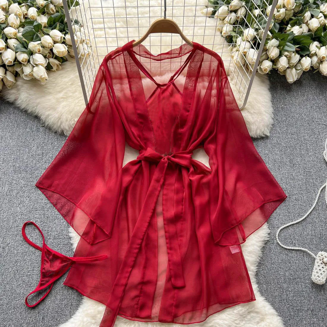 

Sexy Long Loose Chinese Style Mesh Set for Young Women Trendy Print Strapless Crop Top And High Waist Pants Summer 2023