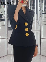 DEAT Fashion Women's Blazer Notched Collar Big Single Breasted Long Sleeve Slim Suit Jackets Female Autumn 2024 New 17A4062