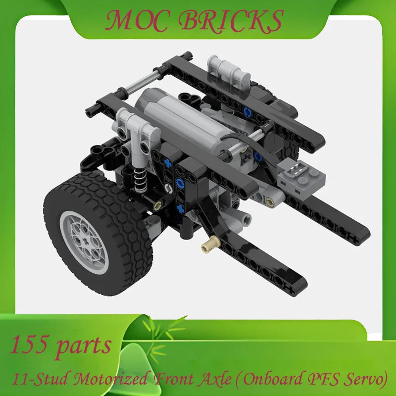 تخصيص 155 أجزاء MOC 11-Stud المحور الأمامي الآلي (Onboard PFS Servo) قطع غيار السيارات مكونات هيكل السيارة ذات الدفع الرباعي