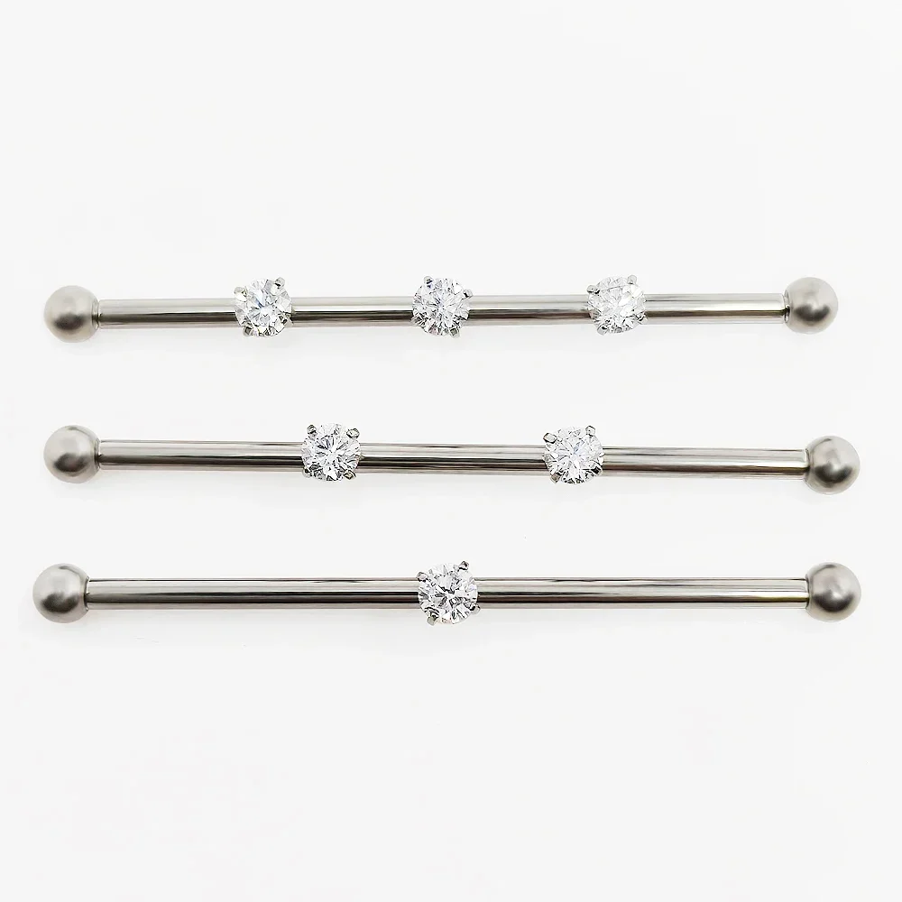 G23 Titanium Piercing Septum 14G Internal Thread Ear Bridge 34-38mm Barbell Earring Double Holes Four Claws Zircon Body Jewelry
