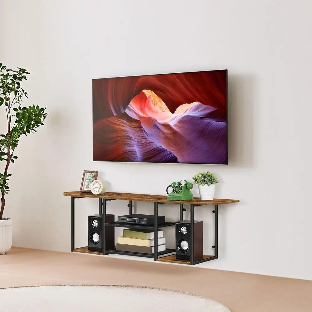 

Floating TV Stand or Wall Mounted Media Shelf with Open Storage Shelves for Entertainment Center or Living Room, Bedroom (Brown)