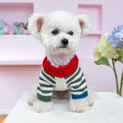 1PC Pet Clothing Cat Autumn and Winter Thickened Warm Colorful Stripe Elastic Knitted Sweater Suitable for Small and Medium Dogs