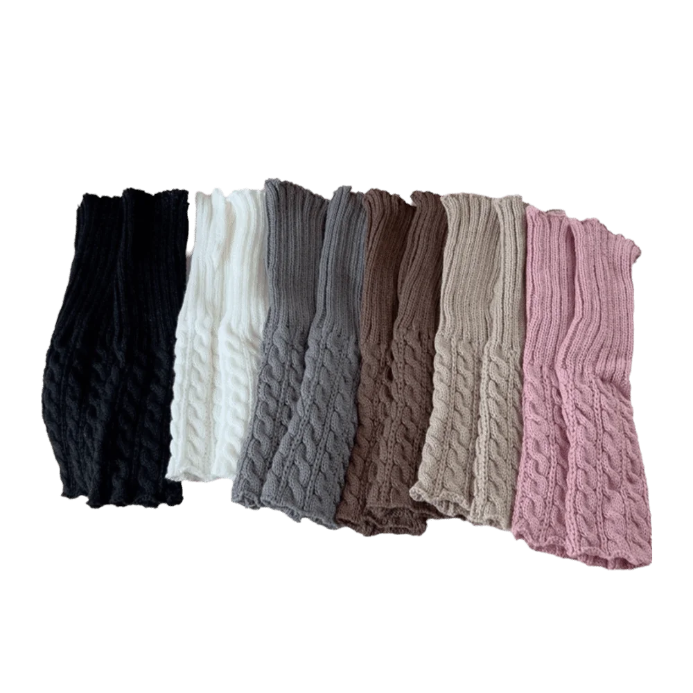 1pair Sweet Twist Knit Pattern Knitted Leg Warmers Warm Lined Solid Color Foot Cover Socks Stretch Knee High Socks Winter Autumn