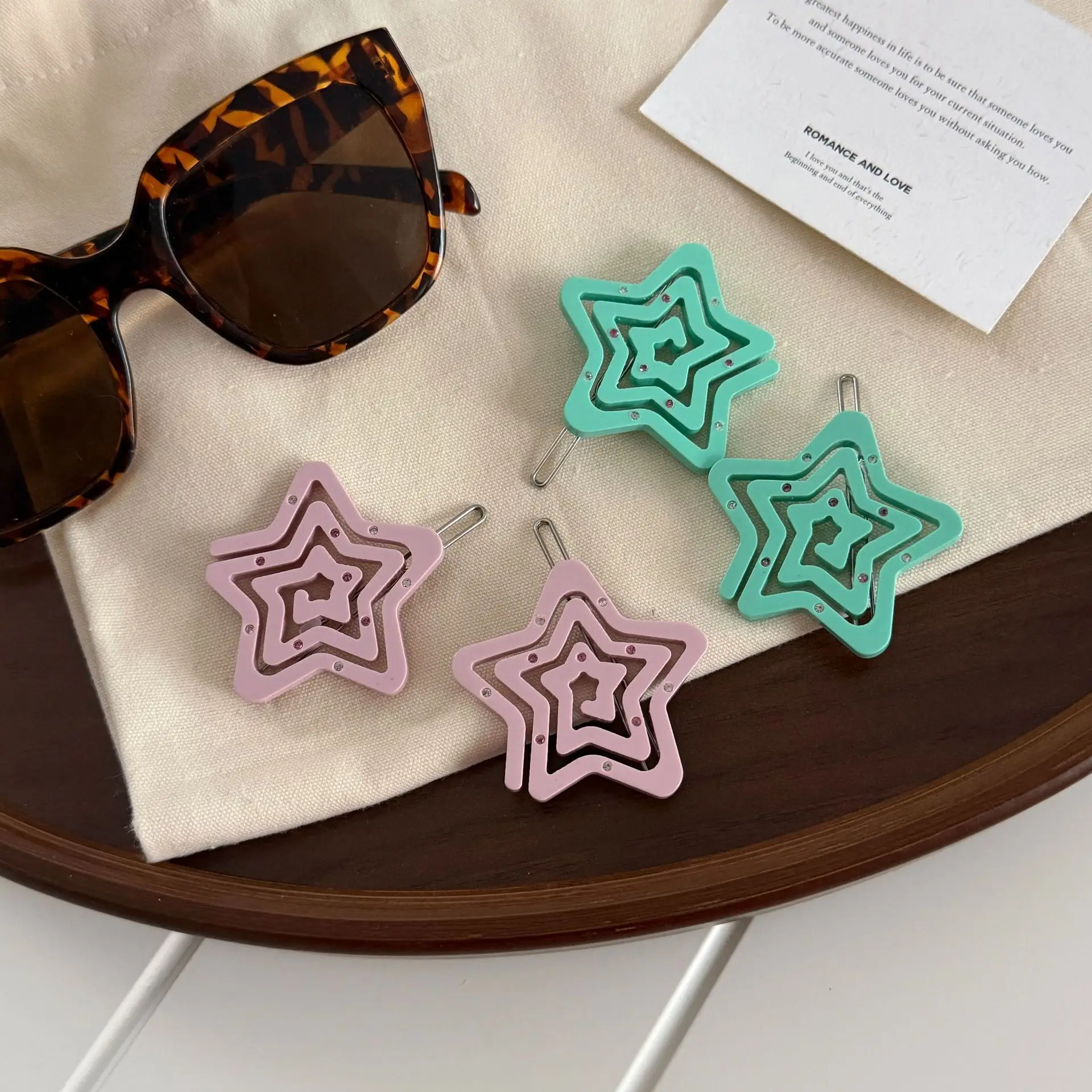 

Hollow Star Side Hair Clip Macaron Color Sweet Girly Style Non Slip Versatile for Bangs and Flyaway Hair Women Daily