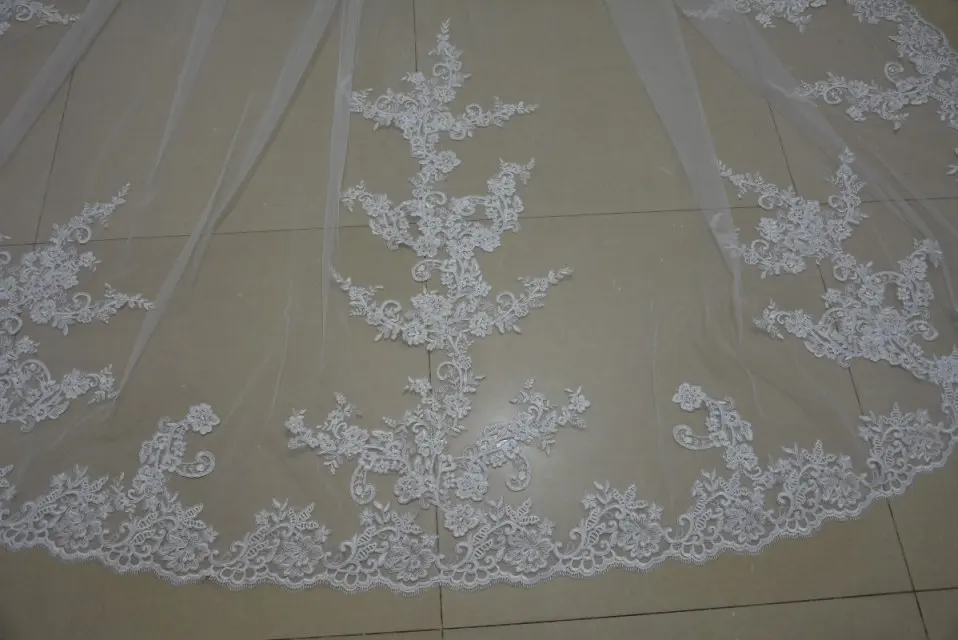 tow-layer bridal accessories  wedding veils  cathedral wedding veil applique veil with comb