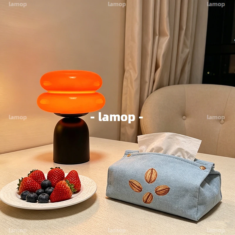 French Cream‑Style Hamburger‑Shaped Table Lamp for Bedroom Nightstand Vintage Bauhaus‑style Table Lamp Dimmable Ambient Night Li