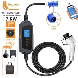 Fey123-Chargeur EV réglable pour véhicule électrique, prise GBT, 7KW, 32A, ensemble version Bluetooth, temps de charge, boîtier de charge EVSE