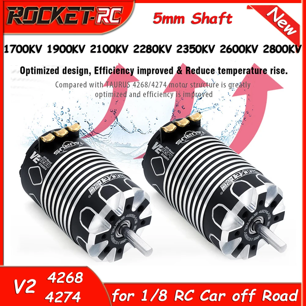 ROCKET-RC Sensored Brushless Motor 4274 4268 V2 1700KV/1900KV/2280KV/2600KV for 1/8 RC Car Electric Monster off Road RC Model